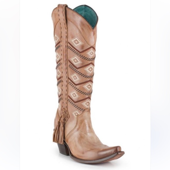 Corral | Circle G Tan Embroidered Boho Western Tassel Boots - 7 - Picture 1 of 10